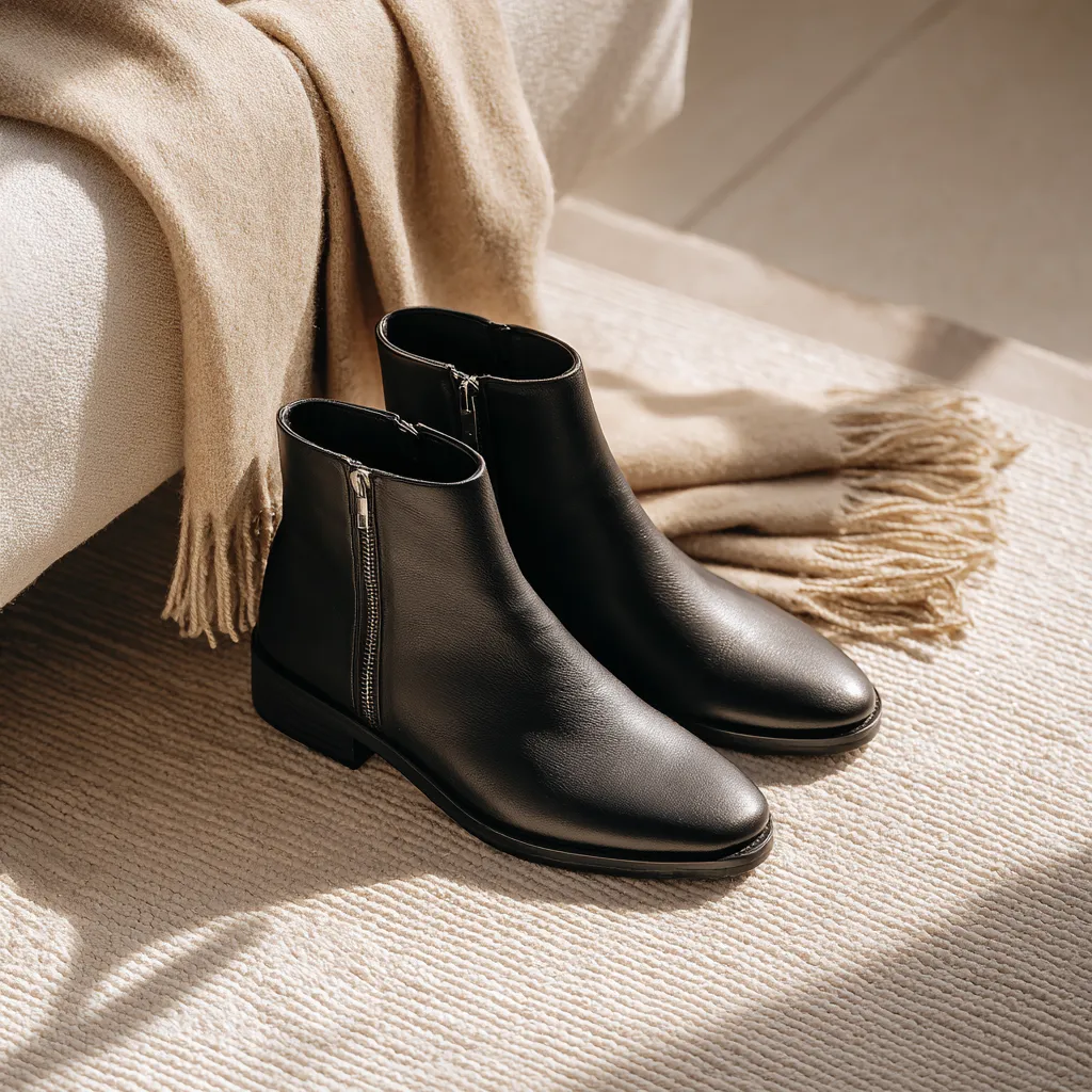 Minimalist Black Leather Ankle Boots