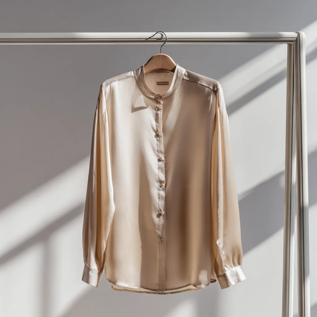 Champagne Pearl-Button Silk Blouse