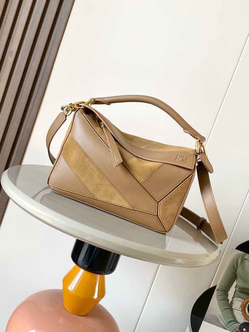 Loewe Small Puzzle Bag in Classic Calfskin and Suede Stripes 9107